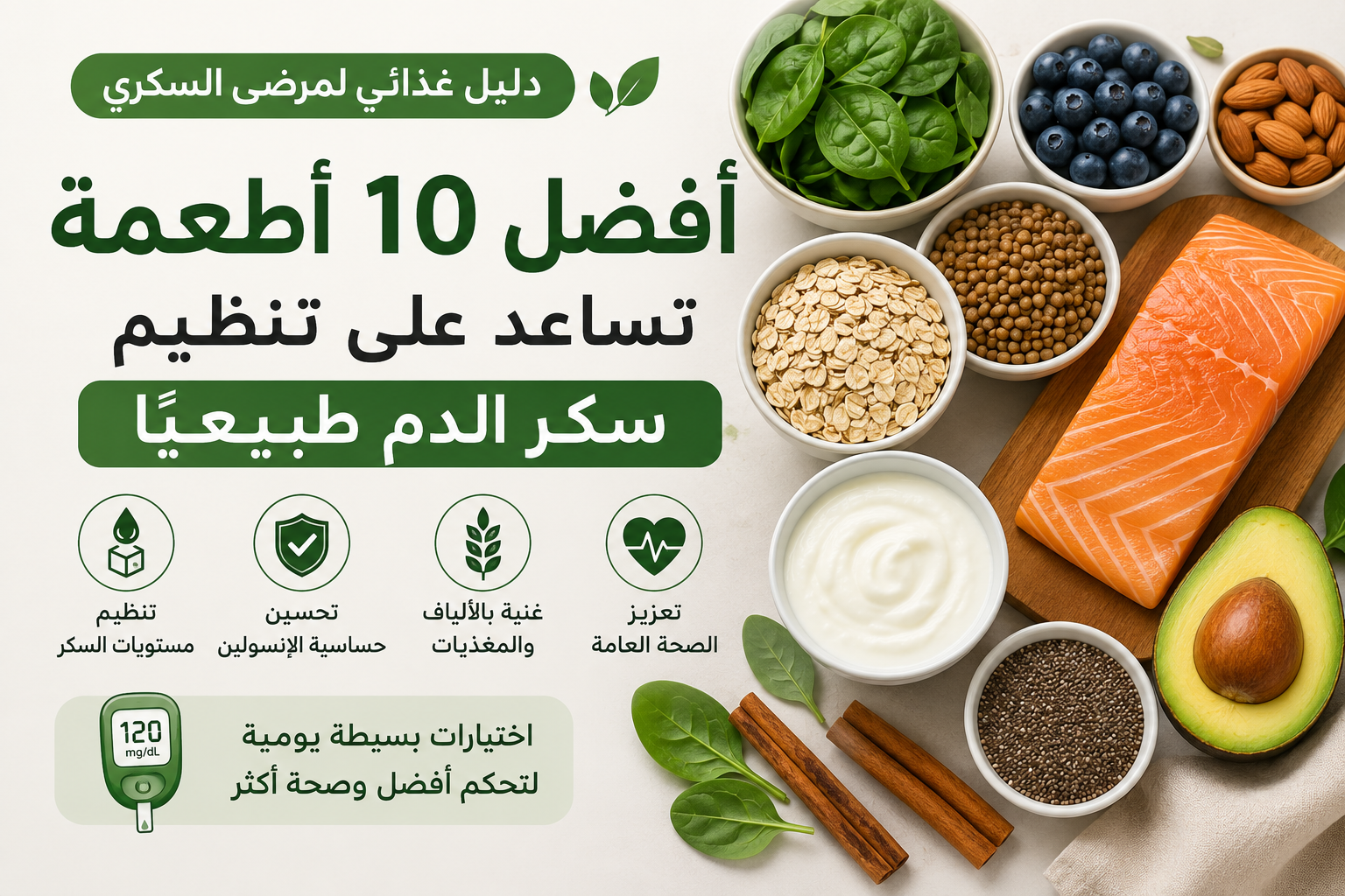 أفضل 10 أطعمة تساعد على تنظيم سكر الدم طبيعيًا دليل غذائي لمرضى السكري