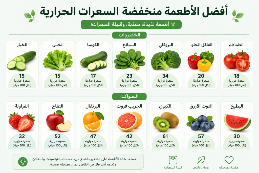 أفضل الأطعمة منخفضة السعرات الحرارية