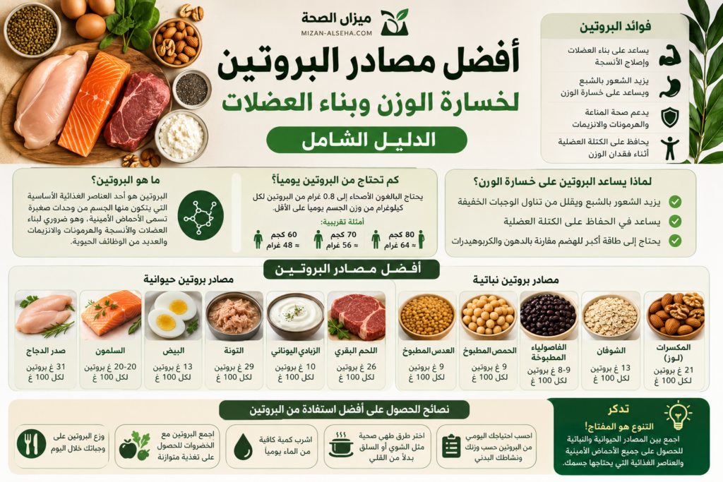 أفضل مصادر البروتين لخسارة الوزن وبناء العضلات الدليل الشامل