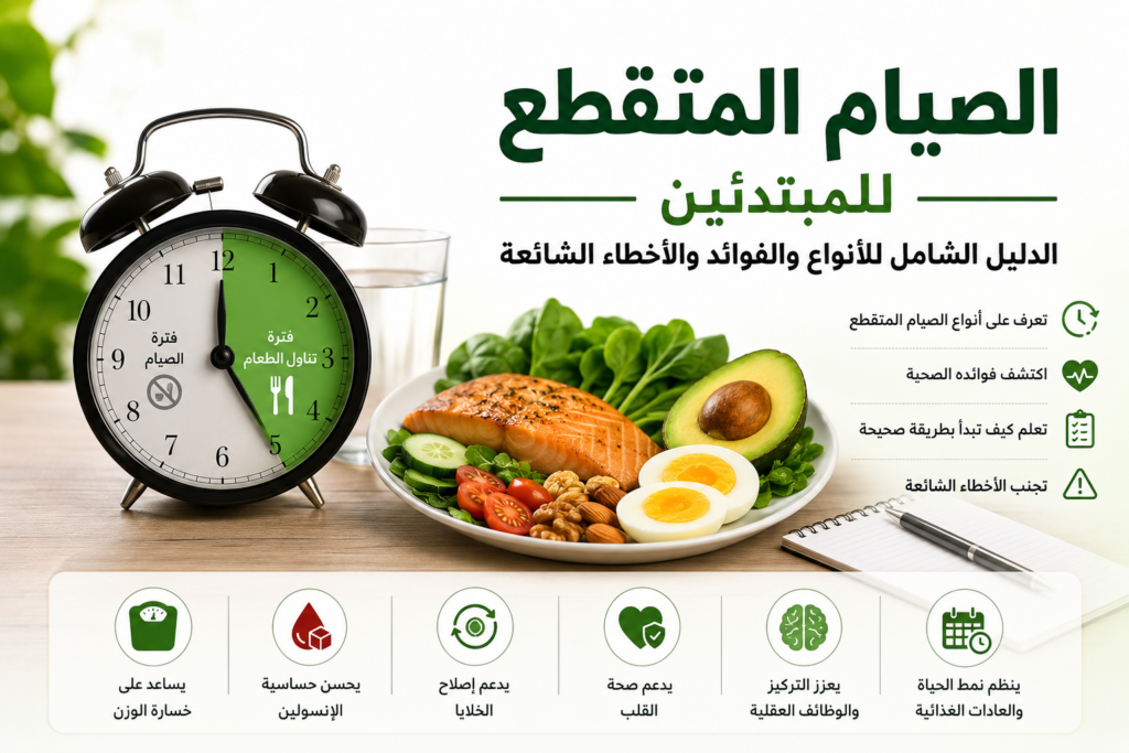 الصيام المتقطع للمبتدئين الدليل الشامل للأنواع والفوائد والأخطاء الشائعة