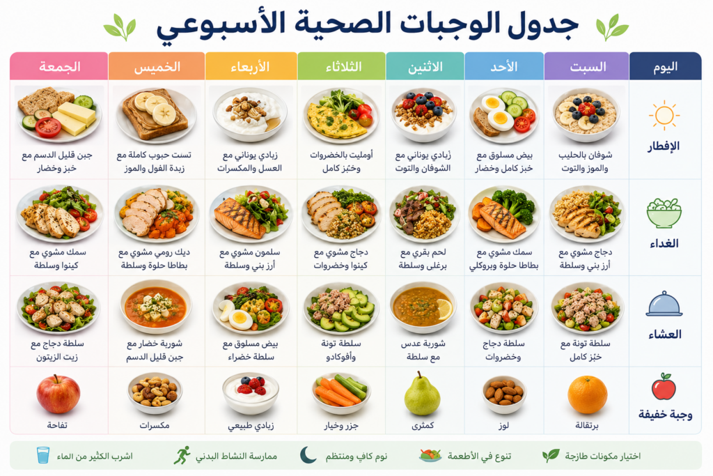 جدول الوجبات الصحية الاسبوعي
