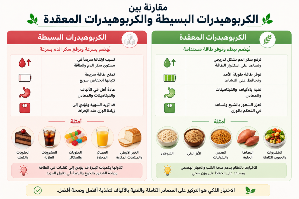ما الفرق بين الكربوهيدرات البسيطة والمعقدة؟