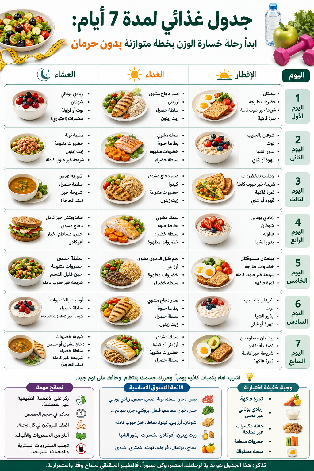 جدول غذائي لمدة 7 أيام ابدأ رحلة خسارة الوزن بخطة متوازنة بدون حرمان